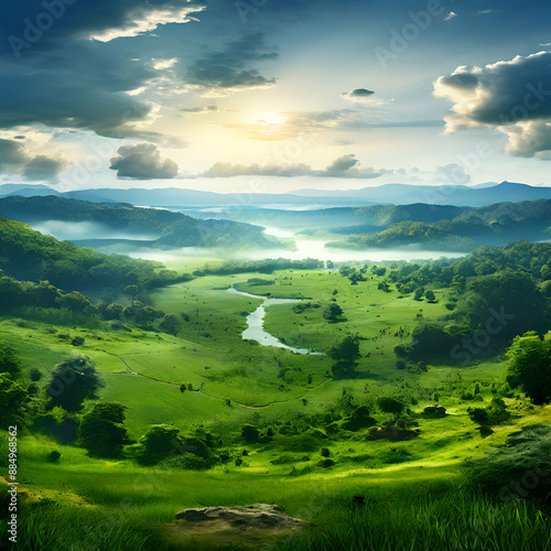 Obraz na płótnie landscape with grass and mountains w salonie
