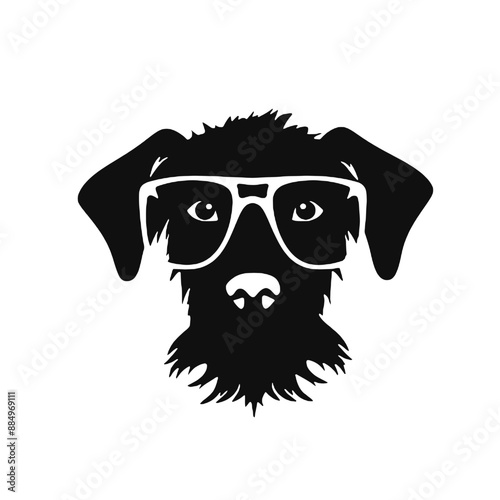 dog wearing glasses silhouette. Vector illustration isolated on white background. 