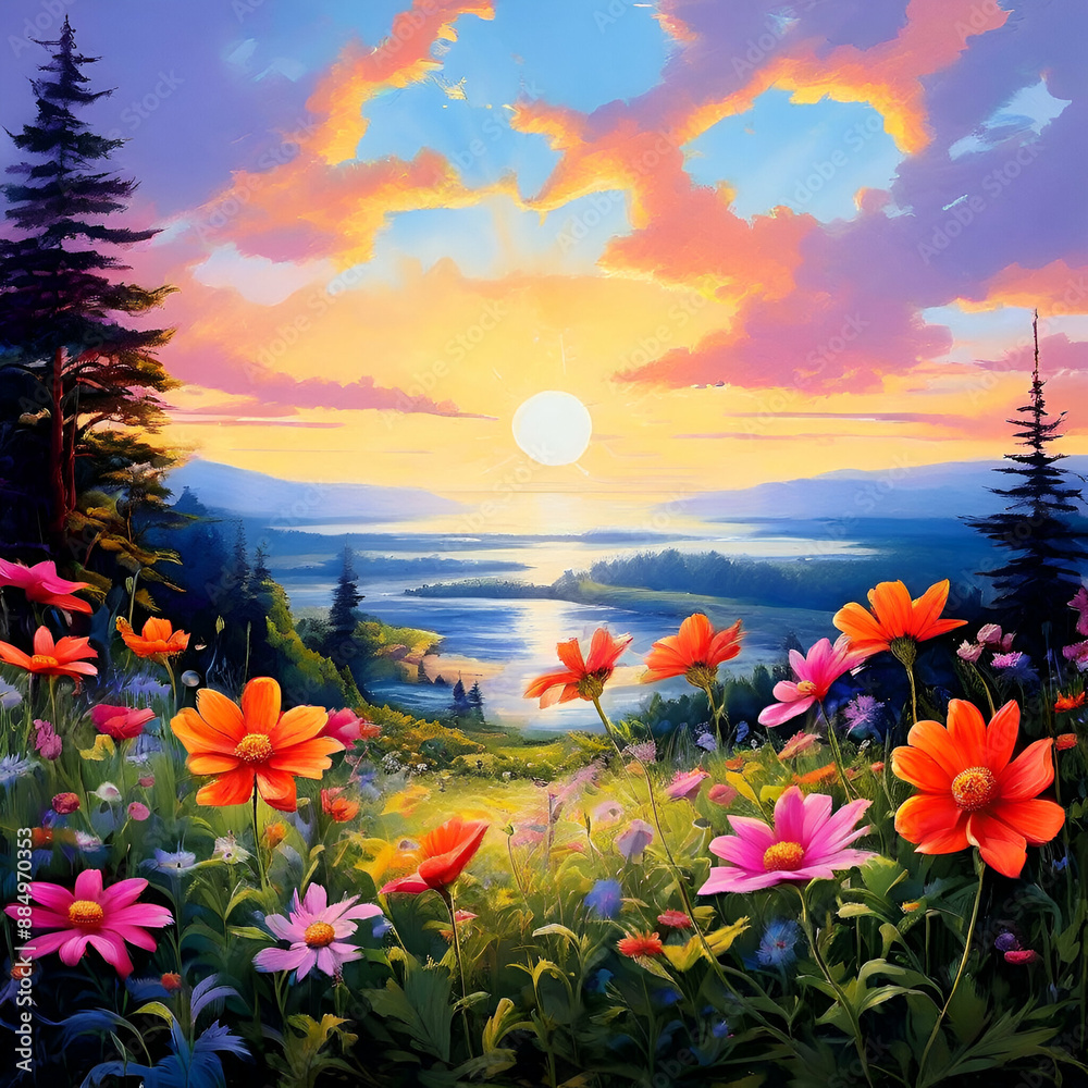 sunset over the lake