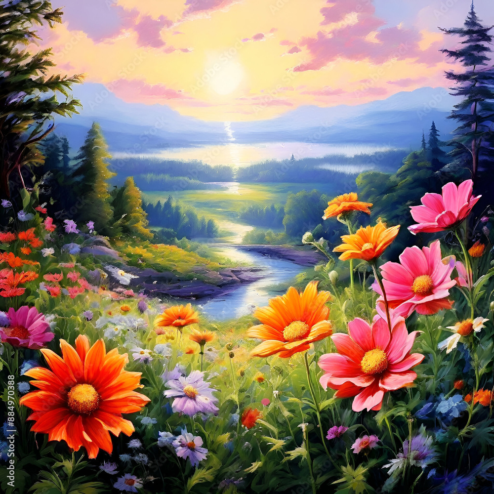 landscape with flowers
