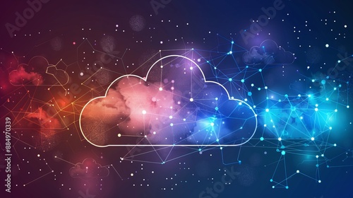 Abstract cloud computing technology background: modern cloud connection concept with digital network integration, data exchange, and innovative technology visualization


