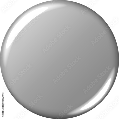 Silver grey badge mockup. Isolated round badge button brooch. Realistic gray silver blank glossy round button badge pin. Vector illustration.