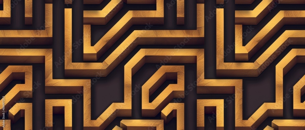 seamless pattern, Intricate geometric pattern with gold and brown tones, creating a stylish and modern design suitable for backgrounds and decor.