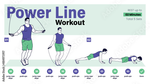 Power Line Workout Complete Step-by-Step Guide for a Home Workout-Vector Design