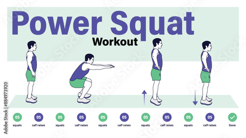 Power Squat Workout Complete Step-by-Step Guide for a Home Workout-Vector Design