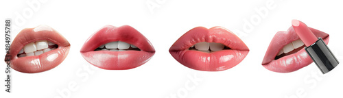 Four different lips with a lip gloss on the right