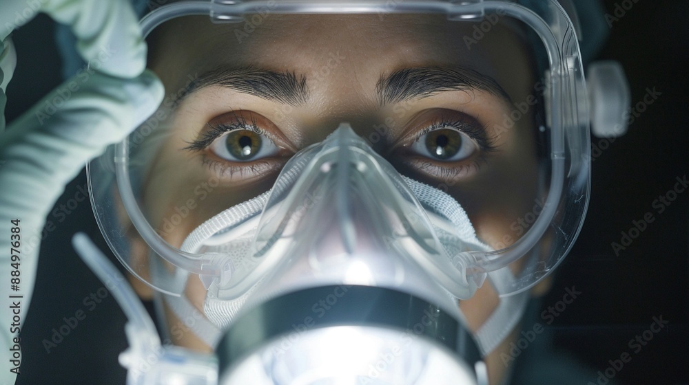 Girl in an oxygen mask, surrounded by concerned healthcare workers, dramatic lighting, focused on the urgency Girl in an oxygen mask, surrounded by concerned healthcare workers, dramatic lighting, focused on the urgency