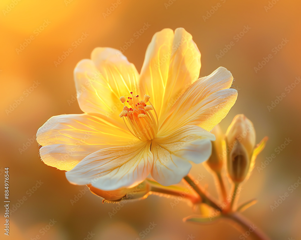 Fototapeta premium Yellow hibiscus flower in bloom with blurred background.
