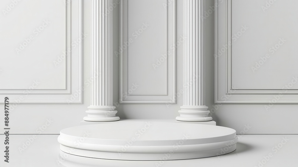 A podium with a highgloss finish on solid white background, single object A podium with a highgloss finish on solid white background, single object
