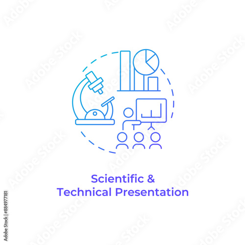 Scientific and technical presentation blue gradient concept icon. Educational lecture. Scientific discovery. Round shape line illustration. Abstract idea. Graphic design. Easy to use in article