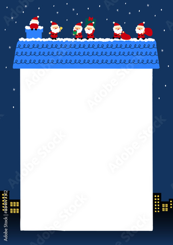 Santa delivering presents to a house on a snowy night