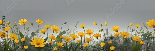 Wallpaper Mural mini yellow flowers theme border and grey background website banner Torontodigital.ca