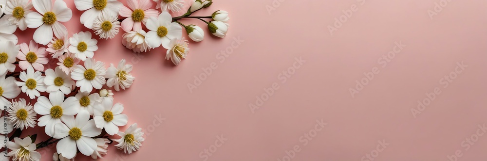 Obraz premium mini white flowers theme border and pink background website banner 