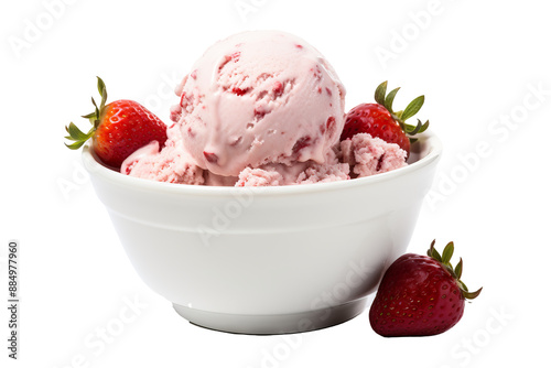 Delicious strawberry ice cream PNG with transparent background, perfect for digital design projects, menus, and advertising, featuring creamy pink ice cream scoop with realistic texture and sweet berr photo