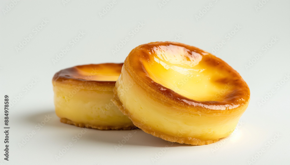 classic French Flan Pâtissier, featuring a smooth custard filling encased in a buttery, flaky pastry crust, set against a clean white background classic French Flan Pâtissier, featuring a smooth custard filling encased in a buttery, flaky pastry crust, set against a clean white background