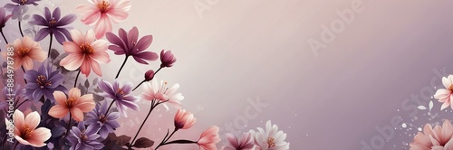 mini pink flowers theme border and purple background website banner	