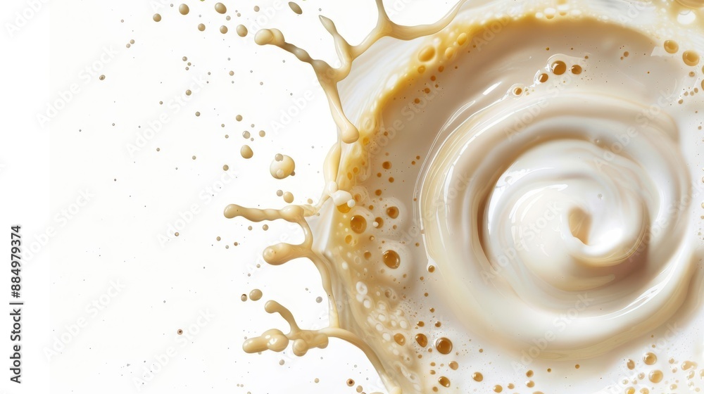 Circular splash swirl of eggnog on solid white background, single object Circular splash swirl of eggnog on solid white background, single object