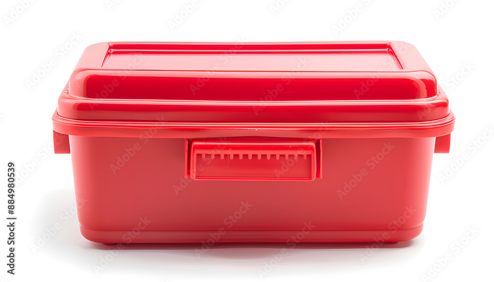Red plastic cool box isolated on white Red plastic cool box isolated on white