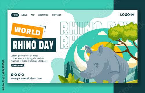 Rhino Day Social Media Landing Page Cartoon Hand Drawn Templates Background Illustration