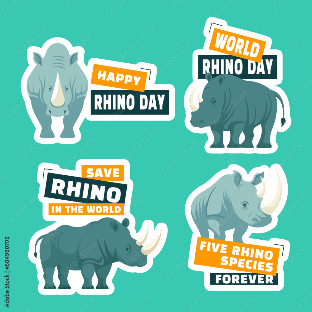 Obraz premium Rhino Day Label Flat Cartoon Hand Drawn Templates Background Illustration