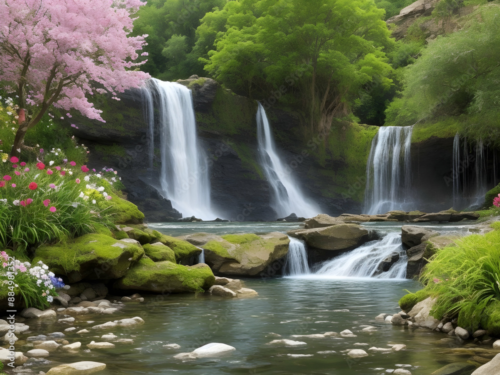 Fototapeta premium waterfall in the woods,Ai generated 