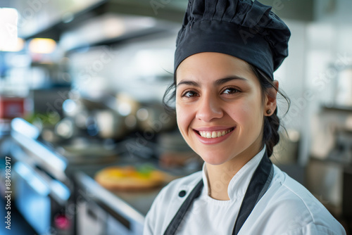 Fototapeta Naklejka Na Ścianę i Meble -  Freundliche Köchin in der Restaurant Küche