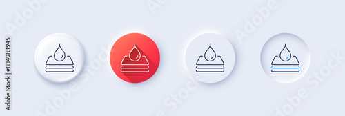 Waterproof line icon. Neumorphic, Red gradient, 3d pin buttons. Water resistant sign. Drop protection symbol. Line icons. Neumorphic buttons with outline signs. Vector