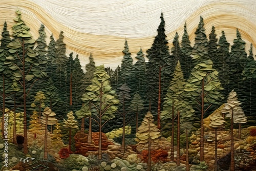 Woodland forest landscape outdoors painting. photo