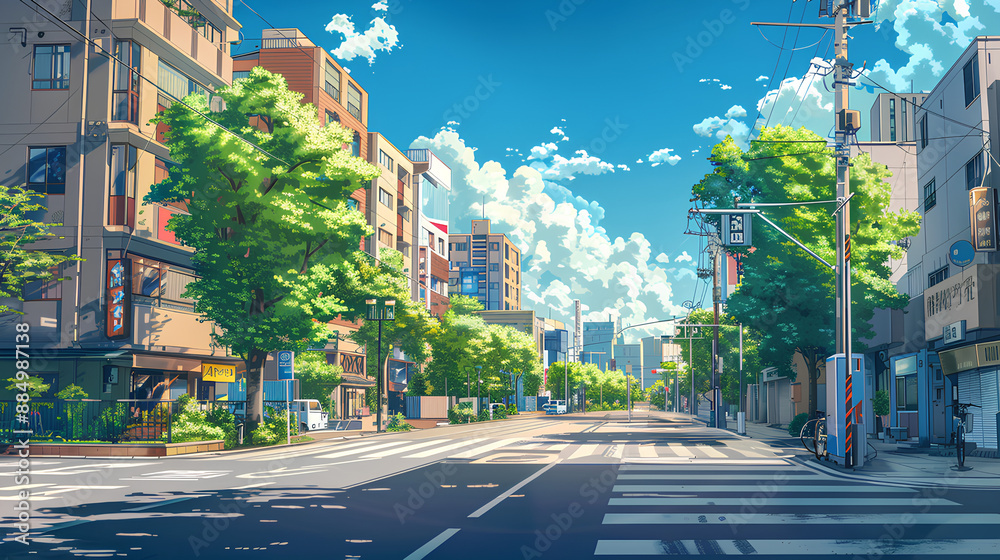 Naklejka premium city streets landscape anime style Stock Illustration