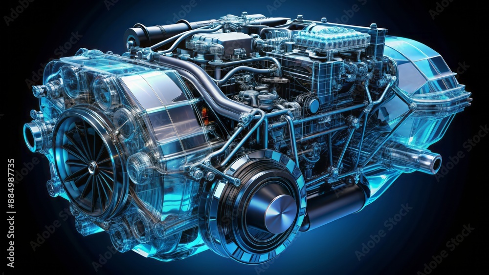 Sleek, high-tech motor engine rotates 360 degrees, revealing intricate wireframe details and cutting-edge technology in stunning 4K resolution animation. Sleek, high-tech motor engine rotates 360 degrees, revealing intricate wireframe details and cutting-edge technology in stunning 4K resolution animation.