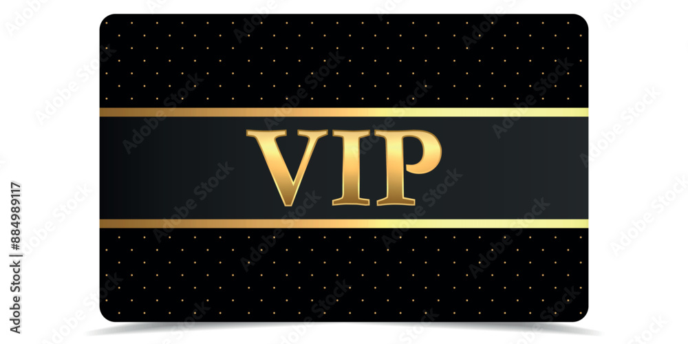 Vip. Vector black banner with gold vip text. Vip on black background. Luxury gift card. Certificate with gold text. Golden VIP. Luxury template design. Vector illustration black banner.