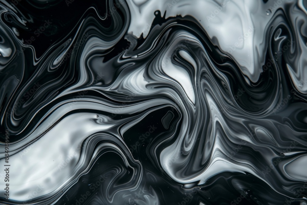 Abstract background wallpaper, Black oil, Marble swirl texture in black and white for ceramic counters and interior decor. Blurred glossy black surface for text with abstract shape Abstract background wallpaper, Black oil, Marble swirl texture in black and white for ceramic counters and interior decor. Blurred glossy black surface for text with abstract shape