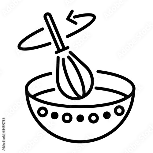 A line icon of mixing batter in a bowl