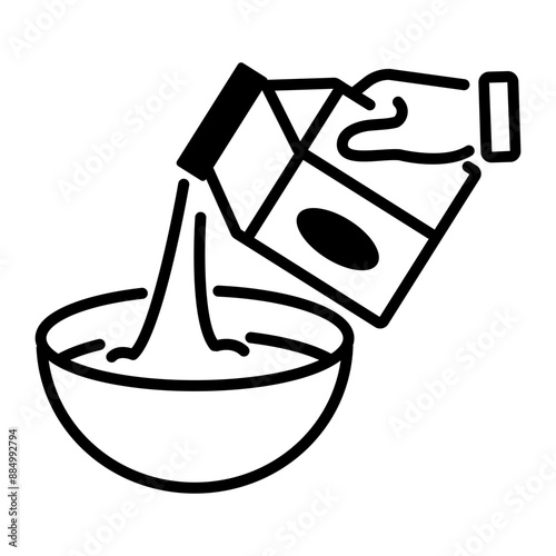 A line icon of pouring milk into a bowl