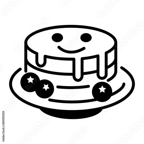 A line icon of smiley pancakes