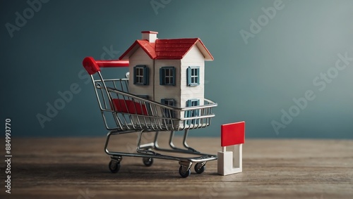 Home buyer concept, mock-up house inside a shopping cart