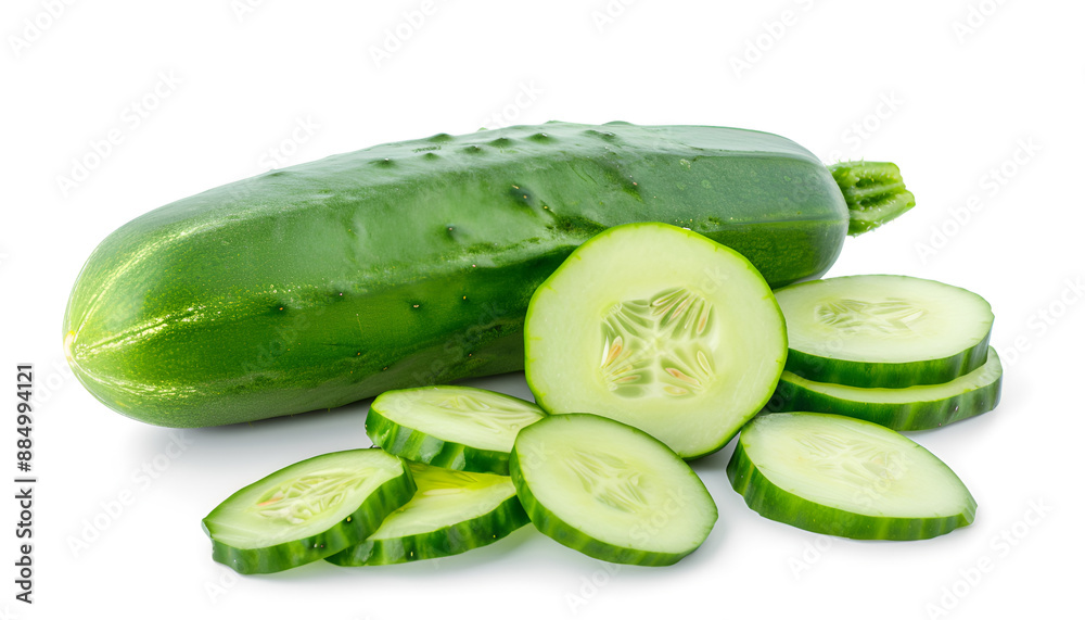 Whole and cut long cucumbers isolated on white Whole and cut long cucumbers isolated on white