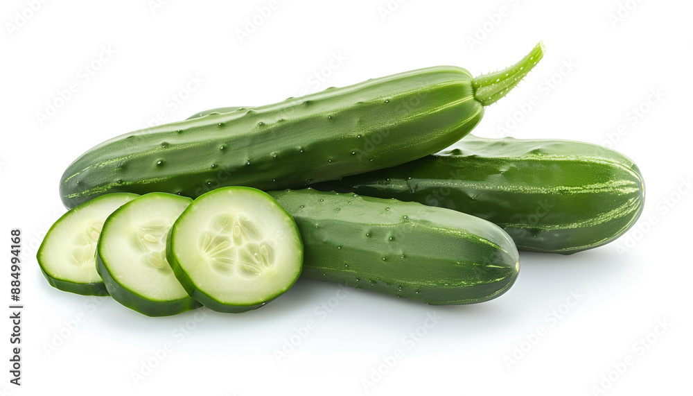 Whole and cut long cucumbers isolated on white Whole and cut long cucumbers isolated on white