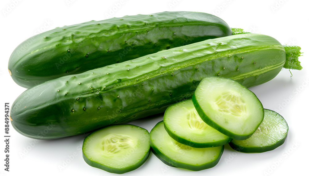 Whole and cut long cucumbers isolated on white Whole and cut long cucumbers isolated on white