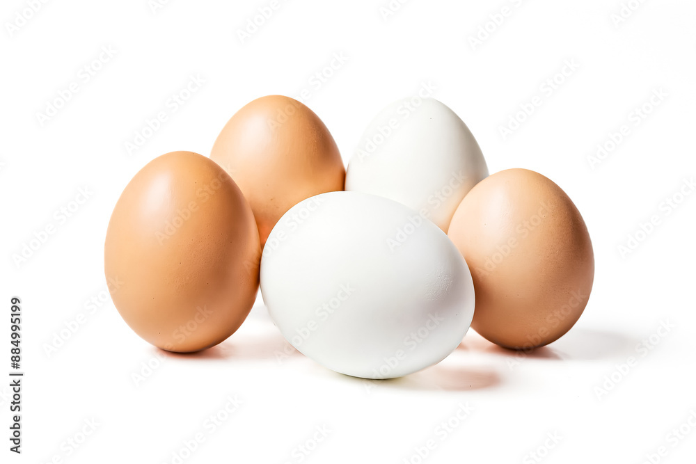 Brown and White Eggs on White Background Brown and White Eggs on White Background