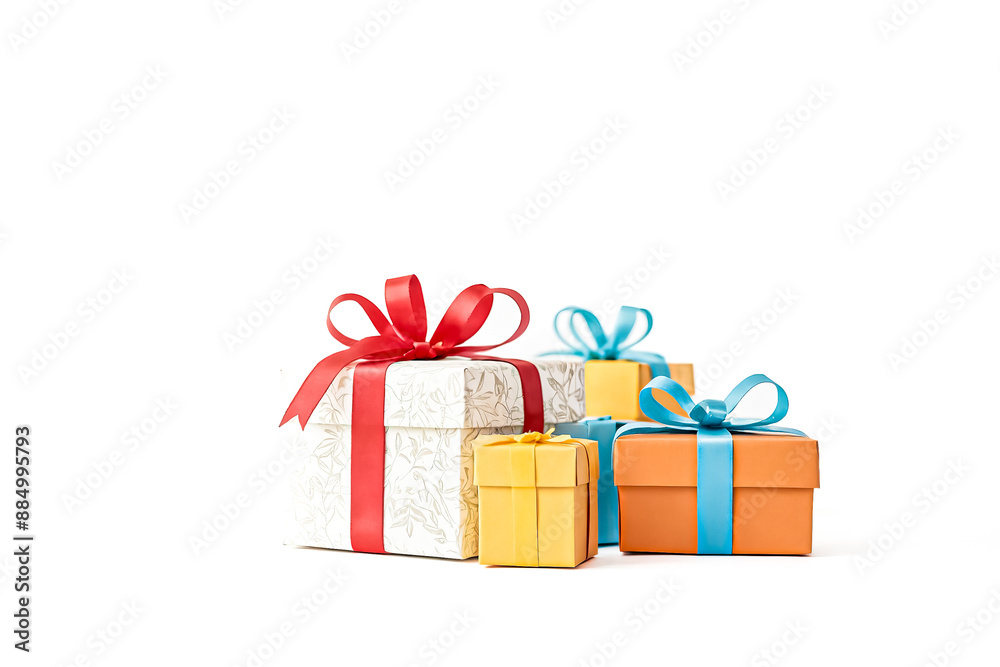 Fototapeta premium Festive Gift Boxes with Colorful Ribbons
