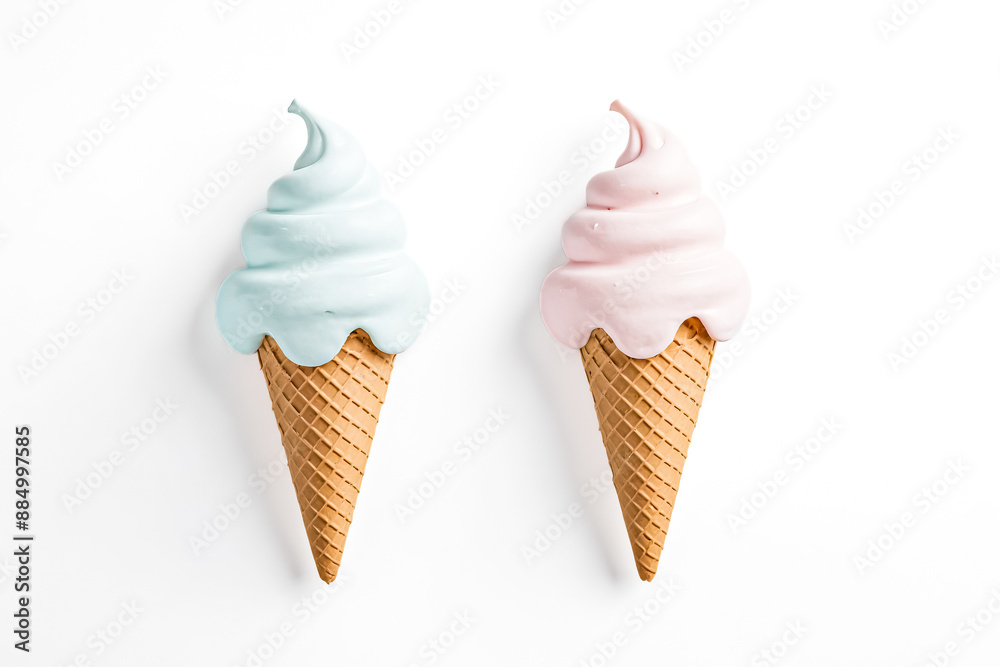 Two Ice Cream Cones on White Background Two Ice Cream Cones on White Background
