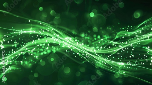 Green light waves technology background: futuristic digital abstract design with vibrant green light streaks, high-tech electronic circuit patterns, and modern cybernetic elements, perfect for innovat photo