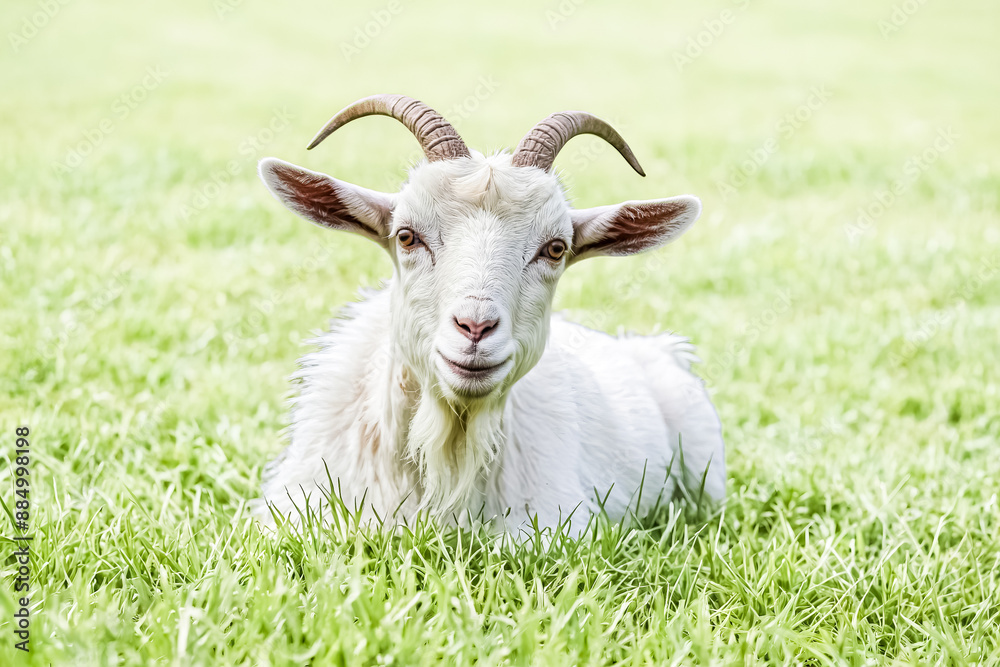 Obraz premium White Goat Lying in Grass