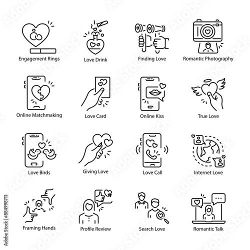 Pack of 16 Online Matchmaking Linear Icons 

