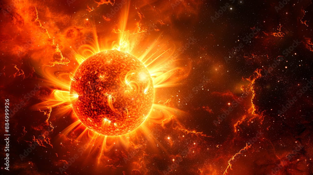 Obraz premium background sun on deep space and nebula