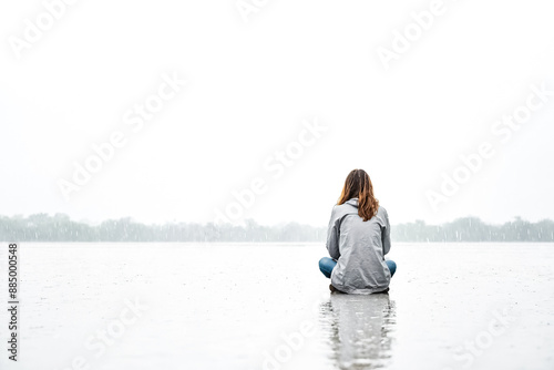 Woman sitting in the rain