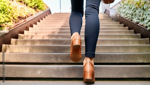 未来へ向かう一歩一歩 - 階段を上る女性のスタイリッシュな姿