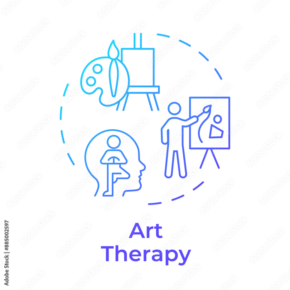 Art therapy blue gradient concept icon. Artistic equipment, painting instruments. Round shape line illustration. Abstract idea. Graphic design. Easy to use in infographic, presentation Art therapy blue gradient concept icon. Artistic equipment, painting instruments. Round shape line illustration. Abstract idea. Graphic design. Easy to use in infographic, presentation