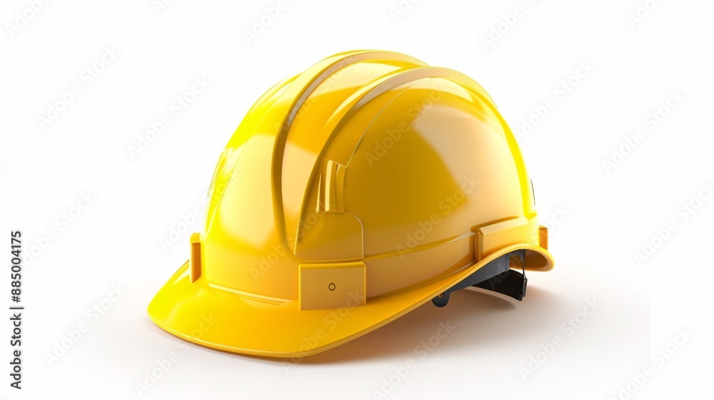 Fototapeta premium A mustard-colored protective helmet on a white background. Protective gear.